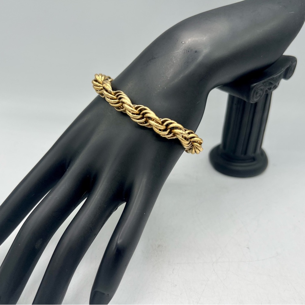 Simple thick chunky vintage gold tone spiral chain bracelet 7.5”